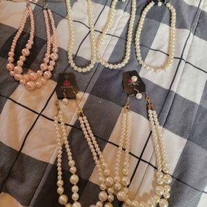 Paparazzi Pink and White Pearl Necklace Set